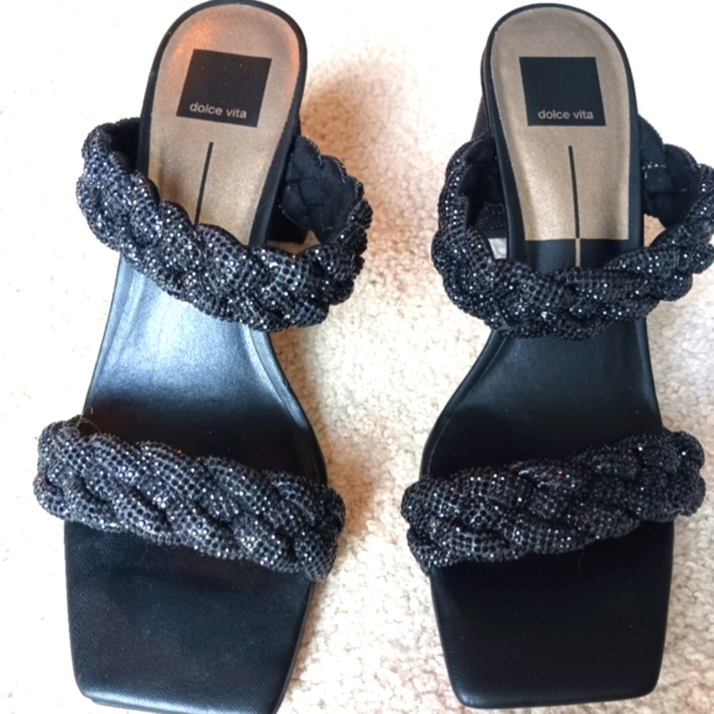 Dolce Vita Paily RhineStone Black Braided Women's Sandals - Size 9